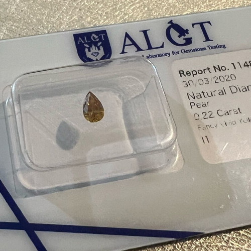 Natural Fancy Vivid Yellowish Orange Diamond Pear Shape 0.22 Carat New