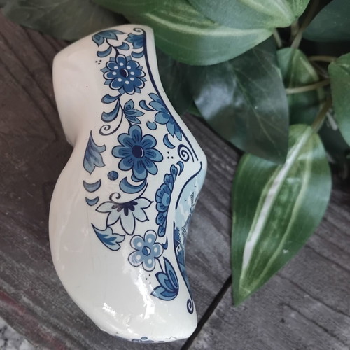 Vintage συλλογή Delft Blue χειροποίητη ζωγραφική, σετ 5 κεραμικών με ξύλινο τσόκαρο