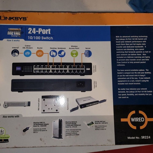 Linksys SR224 24-port 10/100 Mbps switch used