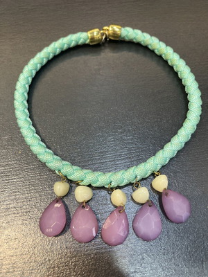 Handmade necklace with stones and threads, like new, purple and turquoise