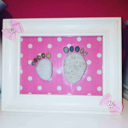 Handmade frame with footprints for baptism and wedding 24×19