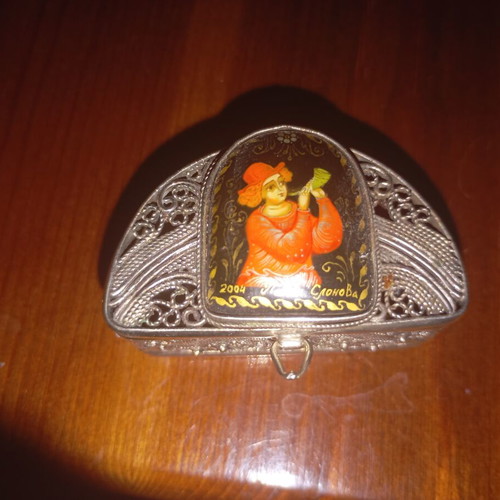 Retro decorative box used, Palekh miniature style