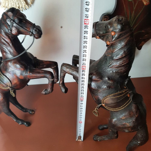 Vintage leather horse pair used, handmade decoration