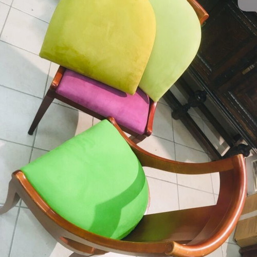 Varagkis Chair 1991 like new, beech wood, suede seat by Designers Guild
