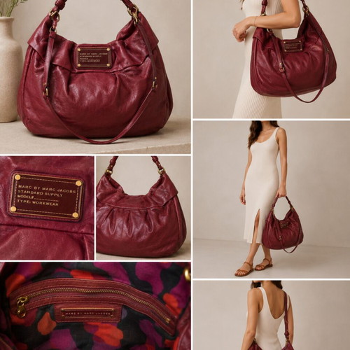 Marc Jacobs leather shoulder bag used, burgundy