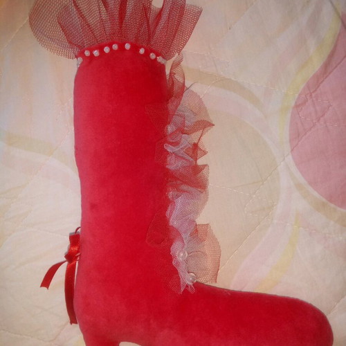 Handmade soft boot decorative ornament with velvet fabric and tulle