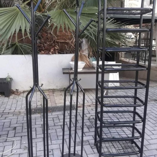 Shelf and coat racks used, black metal