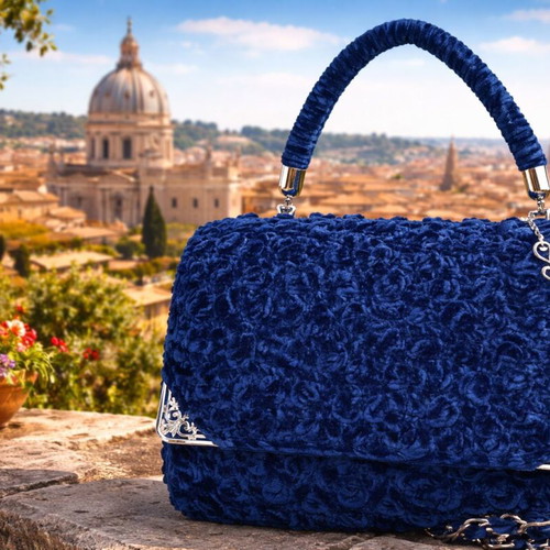 Handmade knitted crossbody bag blue new