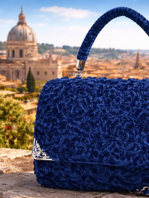 Handmade knitted crossbody bag blue new
