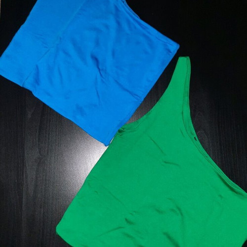 One-shoulder top blue electric and green like new