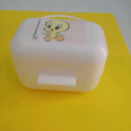 Plastic pacifier case used with Tweety design