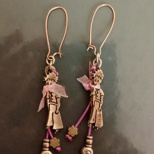 Earrings Little Prince with silver clasp like new, purple and silver