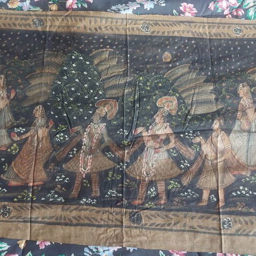 Vintage Indian Screen Print on Fabric like new (180 x 58 cm)