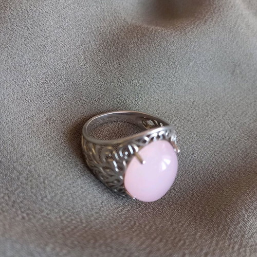 925 ring with rose quartz, vintage, used, size 17
