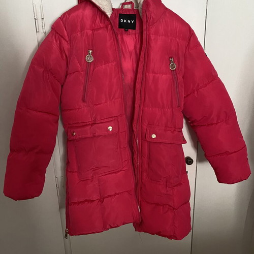 DKNY fuchsia puffer jacket, size L
