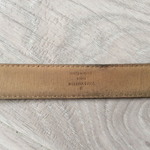 Louis Vuitton Damier Azur leather belt used, size 40/100, gray