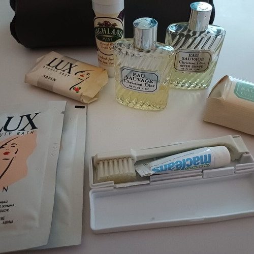 Vintage British Airways First Class Amenity Kit with Christian Dior products like new