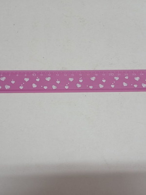 Vintage 30 cm pink ruler with white hearts new