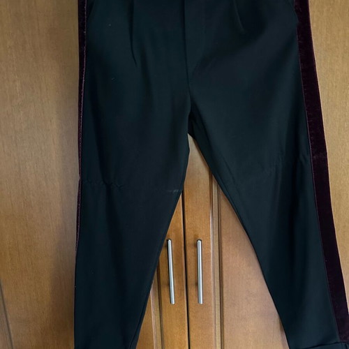Bershka office pants used, black with burgundy velvet stripes, size M