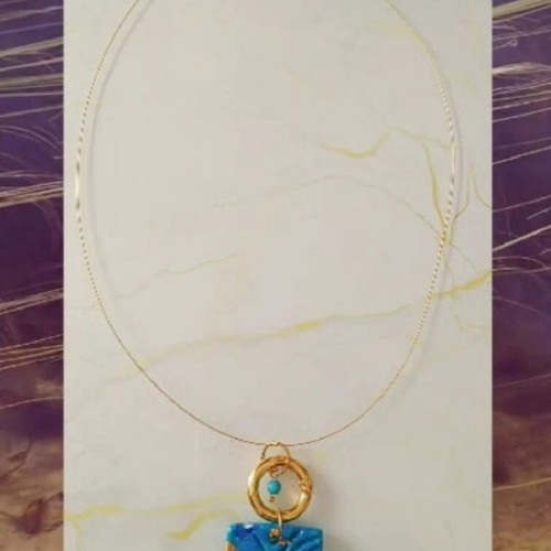 Handmade necklace made to order with aquamarine stones and polymer clay motif
