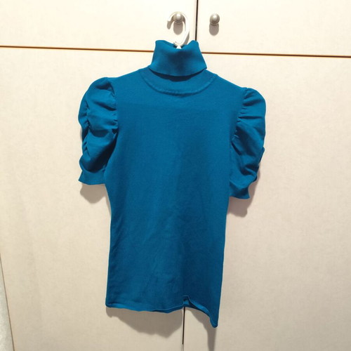 Petrol Turtleneck Blouse Like New With Puffy Sleeves Size M