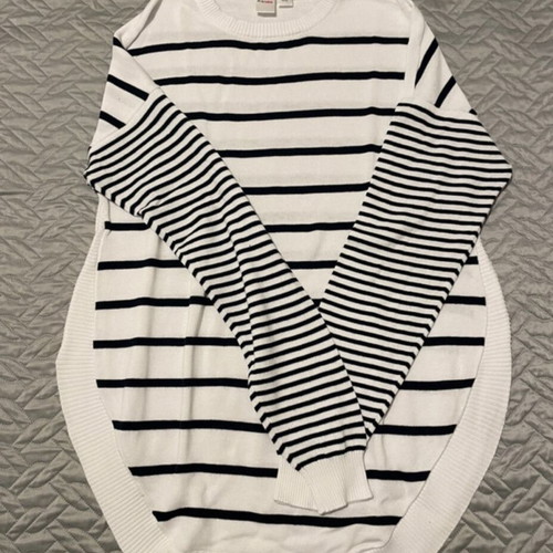 Prenatal knitted maternity blouse white striped, M