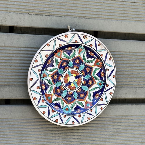 Handmade Decorative Ceramic Plate Ikaros Rhodes used, traditional floral design