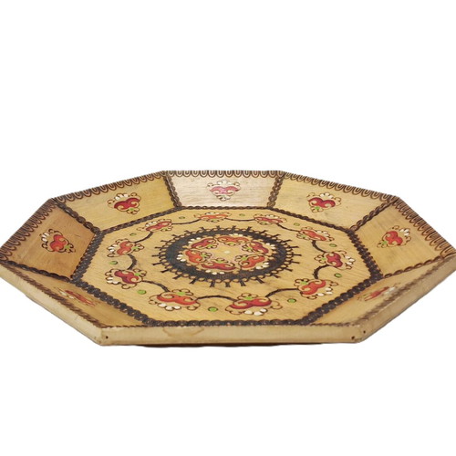 Wooden Octagonal Wall Panel Vintage 1976 Hand-Painted Decoration