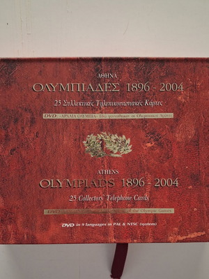 Olympic Games 1896-2004 collectible set with 25 unused phone cards, DVD and bilingual album, used