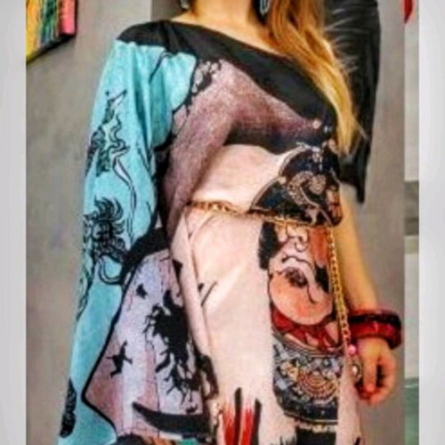 Stilli Deligianni one-shoulder dress satin texture new, black and turquoise