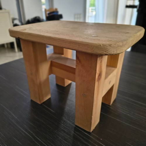 Wooden Stool used, handmade solid pine wood