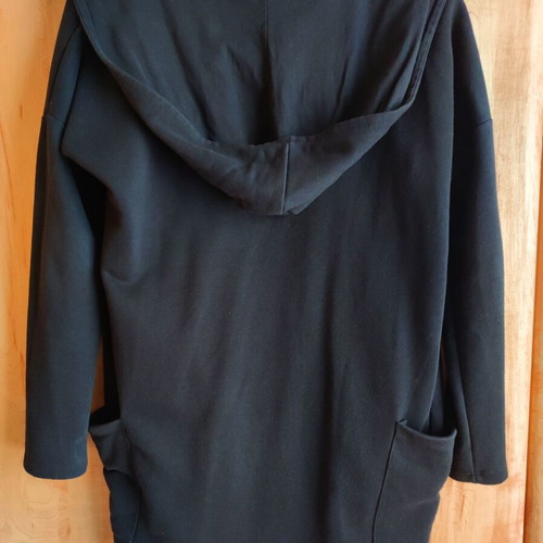 Bershka black long cardigan with hood and functional pockets used, size S