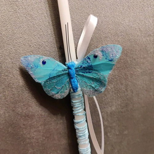 Blue Butterfly Candle with Glitter 37cm New