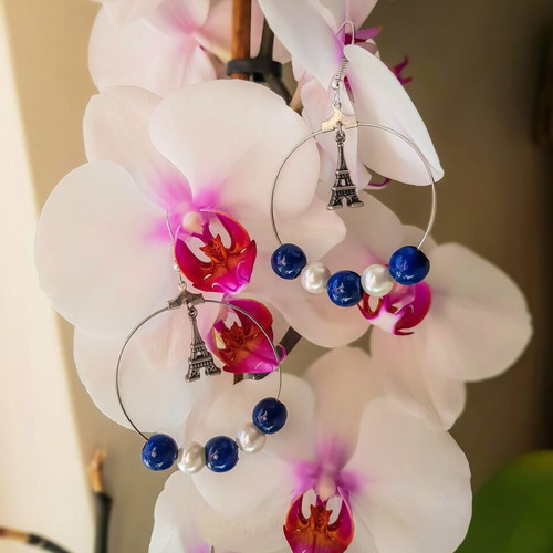 Hoop earrings with Eiffel Tower, like new, hypoallergenic
