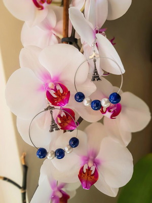 Hoop earrings with Eiffel Tower, like new, hypoallergenic