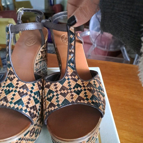 Ash platform sandals used, leather and straw, size 37