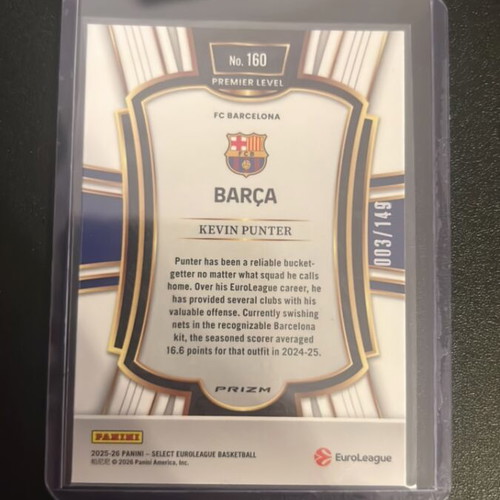 Kevin Punter Select Euroleague Card FC Barcelona new