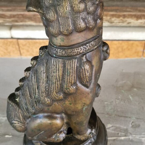 Vintage bronze decorative Foo Dog statue used with patina