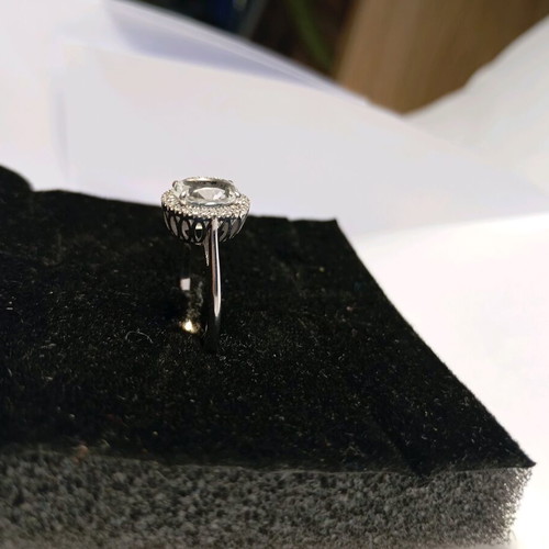 Silver 925 Ring with White Topaz 6x8 and Zirconia new