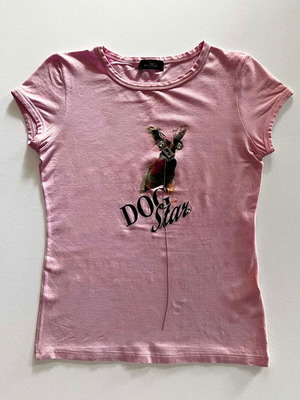 Top Kuxo by Baroni vintage with dog print, used, black and pink