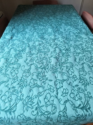 Tablecloth brocade fabric with embossed floral patterns, cotton, petrol green
