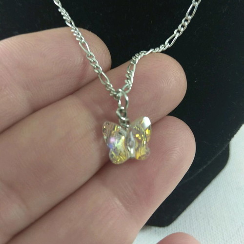 Butterfly pendant sparkling with transparent crystal and beautiful iridescence, new