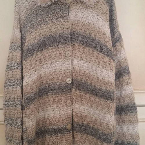 Wool cardigan women new, handmade, size Xlarge, beige-brown
