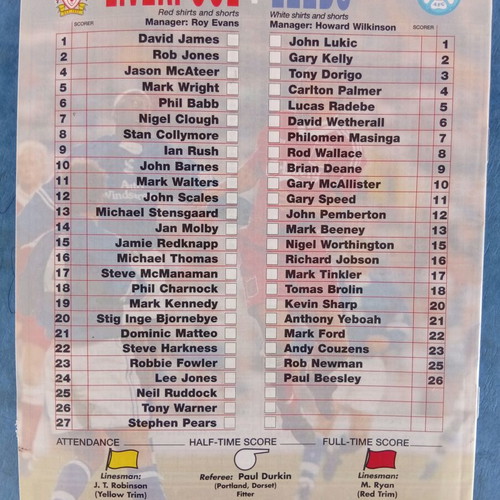 Premier League Liverpool Leeds Official Match Program 20/1/96 like new
