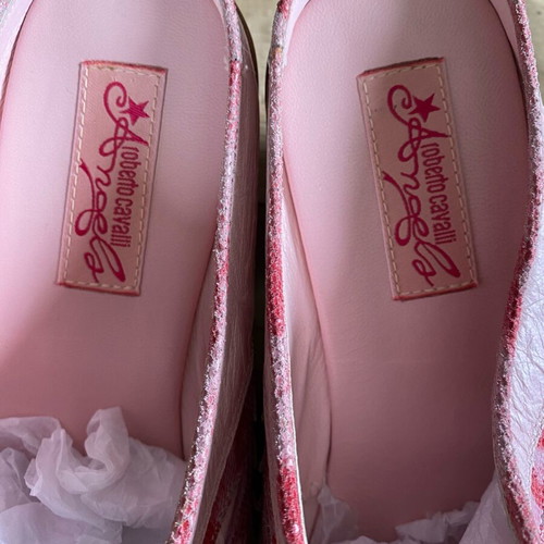 Roberto Cavalli Angels leather mules in pink, like new