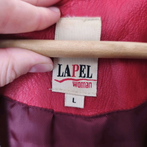 Lapel Red Leather Jacket L Size Slim Fit Like New
