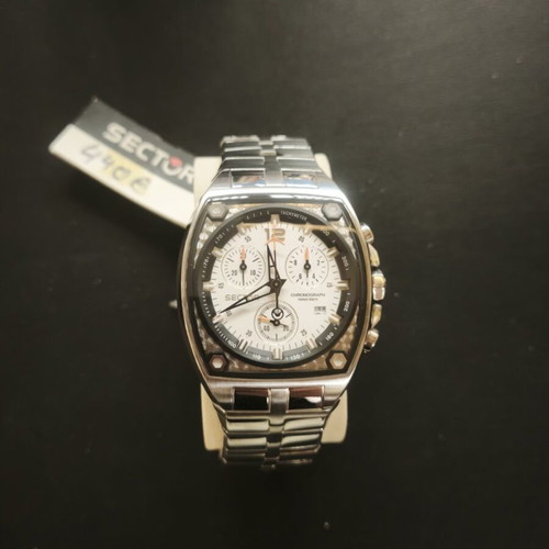 Sector 500 Series Chronograph Tonneau Watch, white and silver