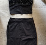 Lynne set with lace top and fitted midi skirt, grey and black