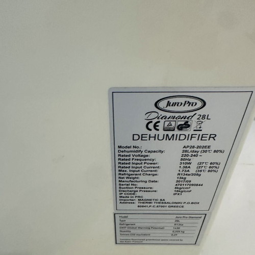 Juro-Pro Diamond 28L dehumidifier used with Panasonic compressor