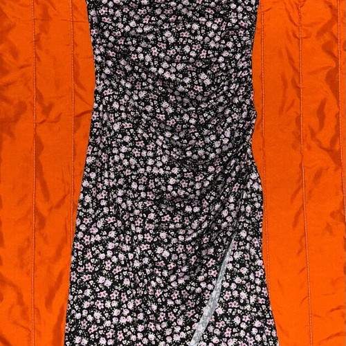 Bershka floral wrap-style midi dress, black and multicolor